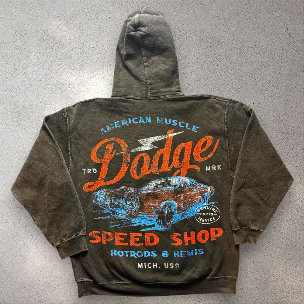 Dodge Speed Shop American Muscle Hoodie Mens Small Acid Wash Grey Hotrods Hemis